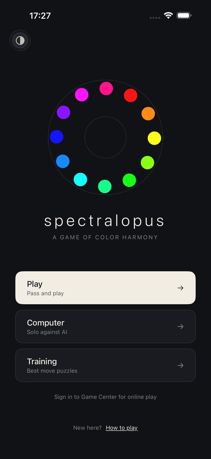 Spectralopus main menu with the colour wheel