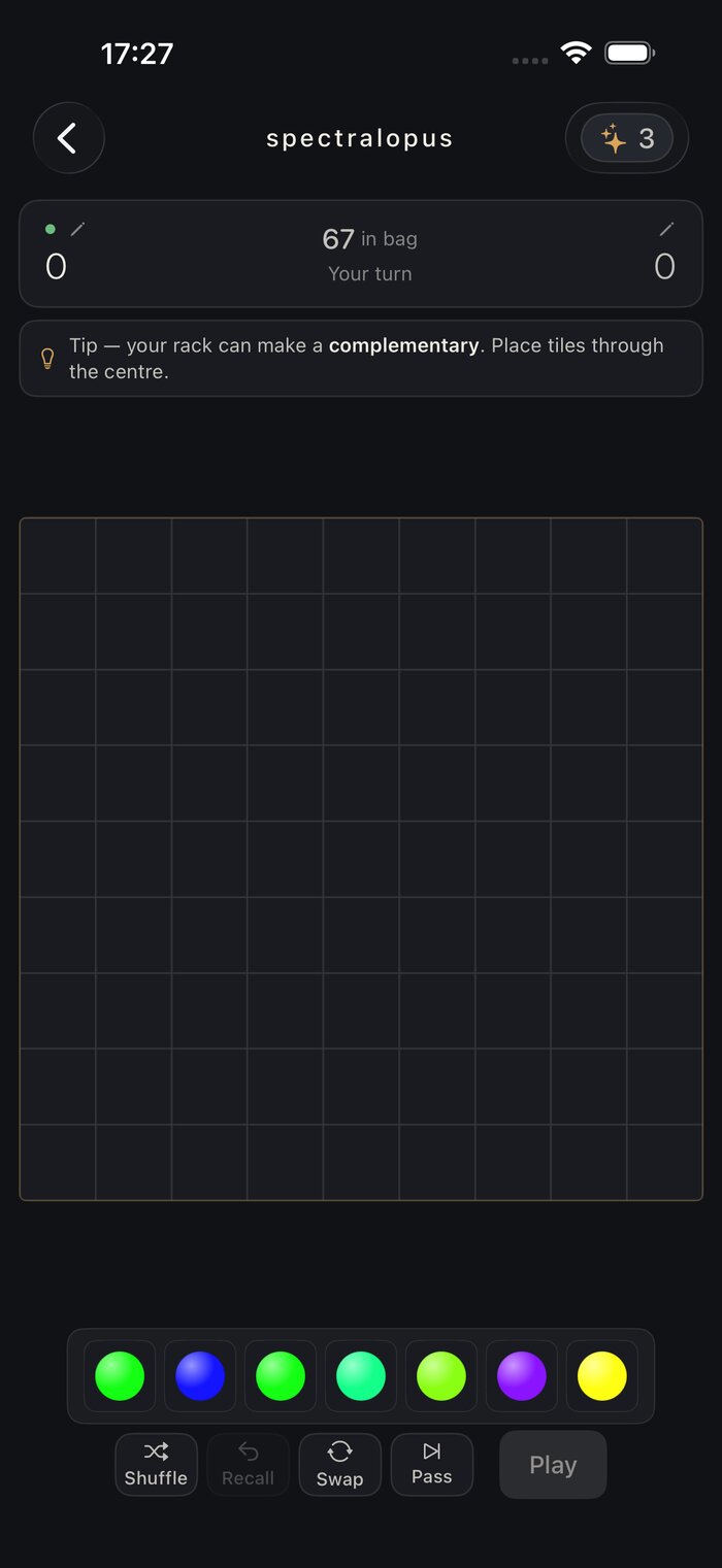 Spectralopus board, opening move with a complementary tip