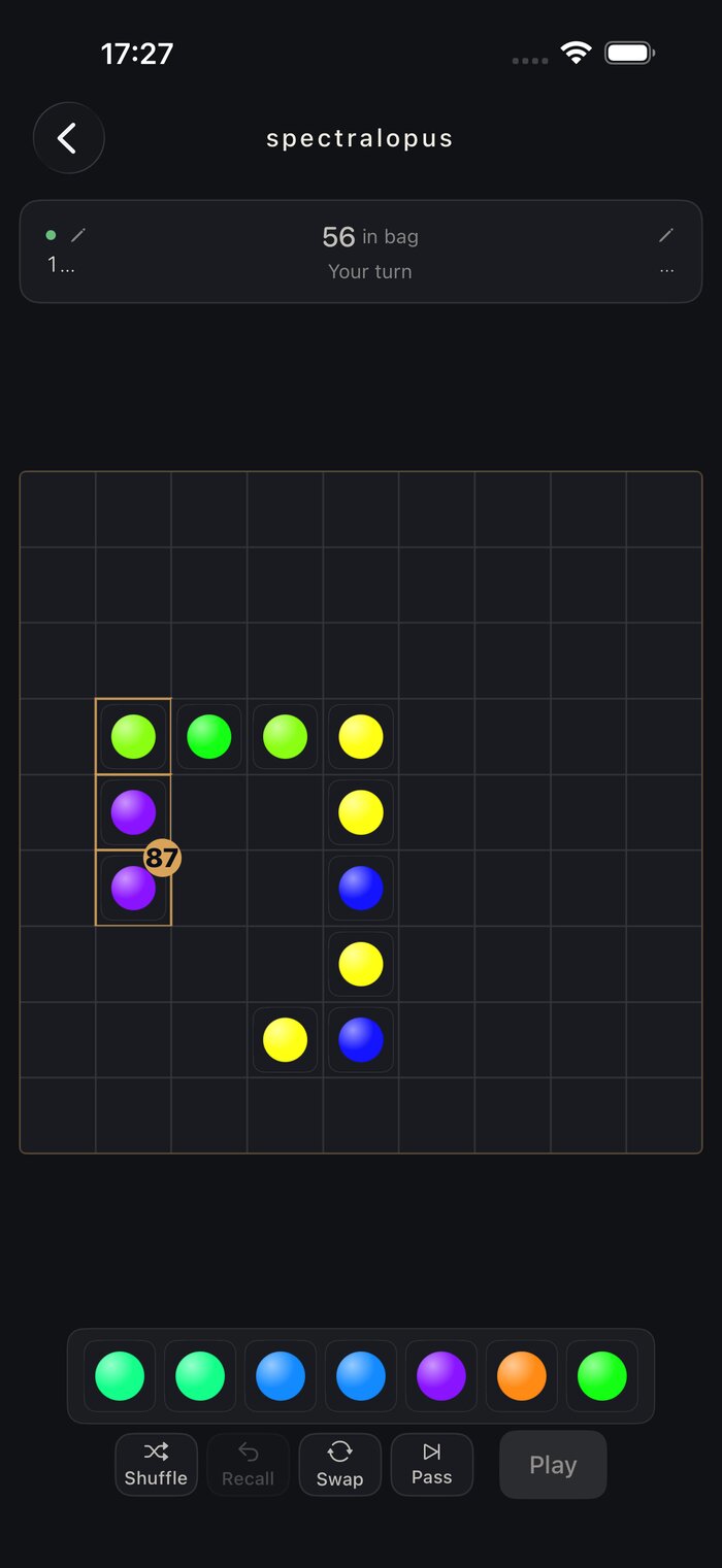 Spectralopus training mode with placed colour tiles